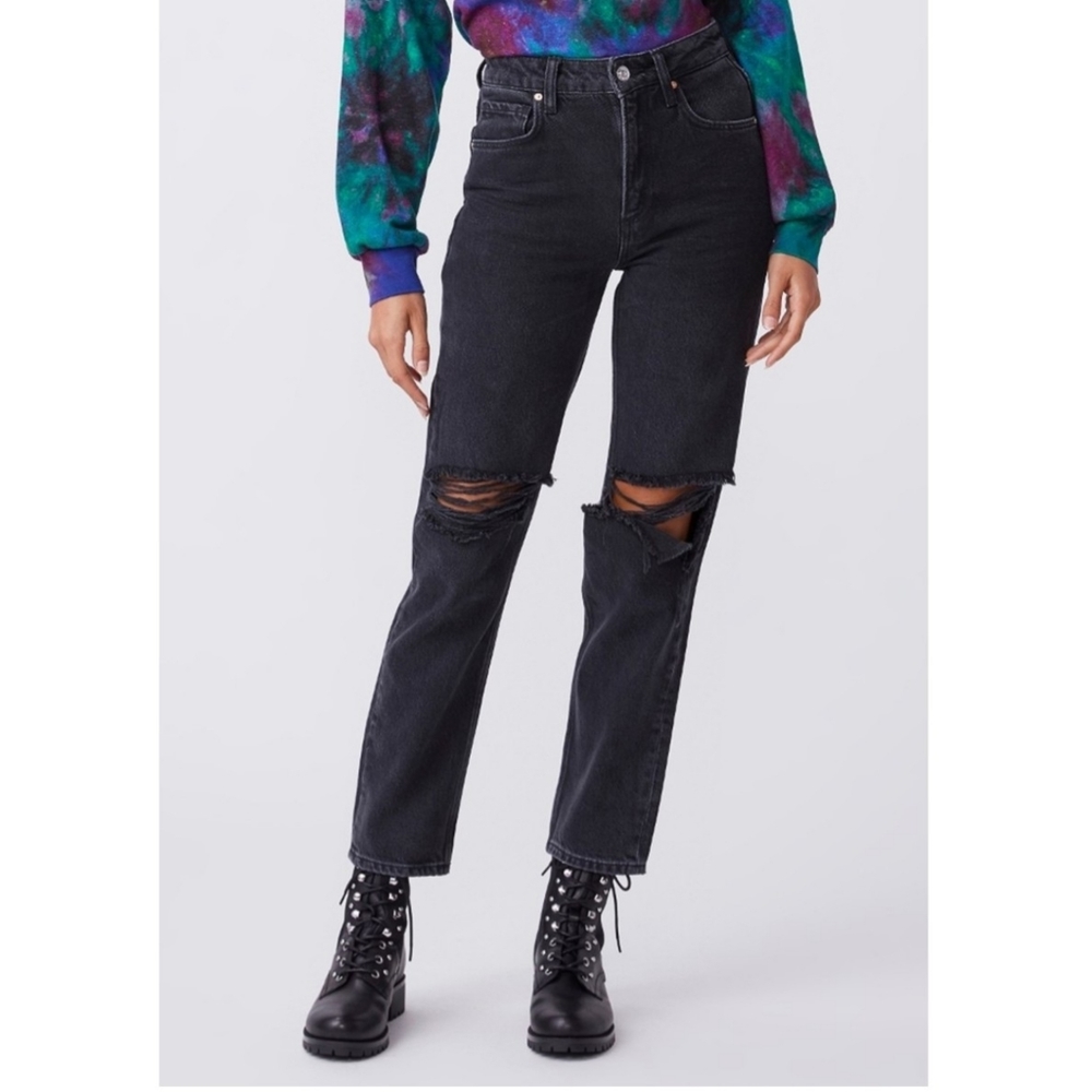 Paige | Sarah High Rise Straight Leg Ankle Jeans in Black Meadow Size 30 NEW